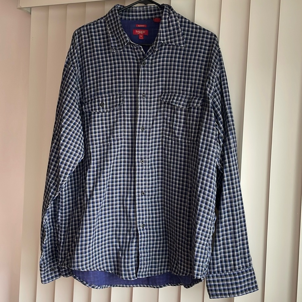 Haggar Slim Fit Long Sleeve Flannel Button-Up Shirt — XL